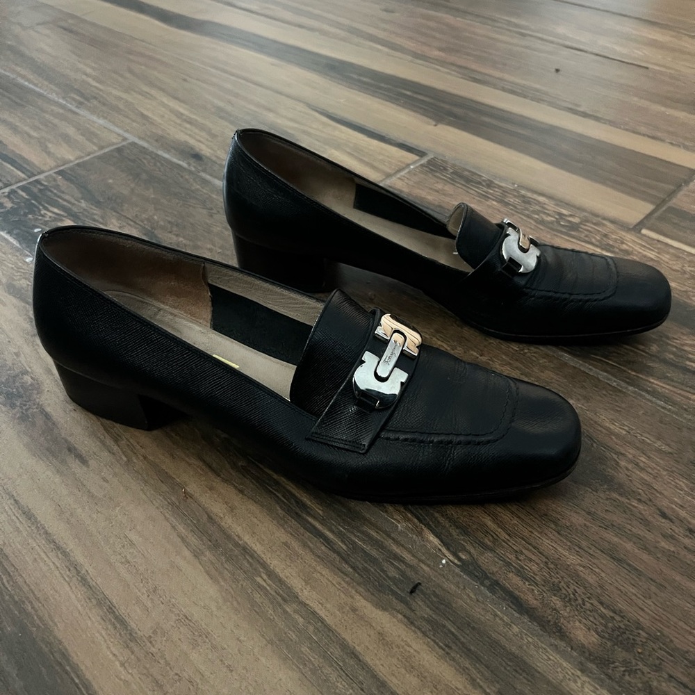 Salvatore Ferragamo Black Leather Loafers Size Women 8.5